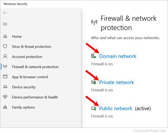Select network profile to turn off Windows firewall