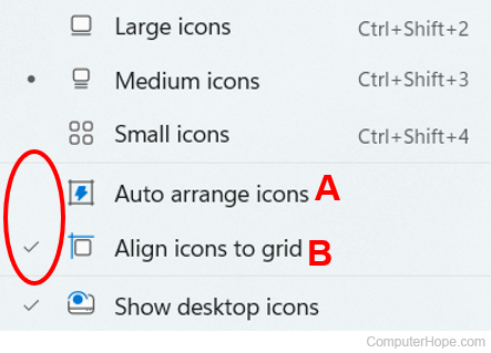 Disable desktop icon auto-arrange in Windows.