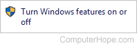 Link to turn Windows features on or off.