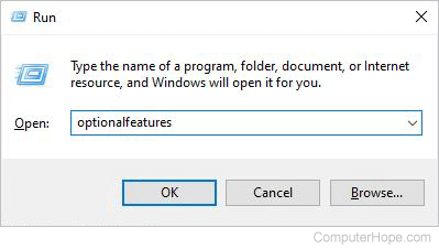 Access Windows Features utility through the Windows Run box