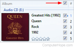 Option to check all songs in Windows Media Player.