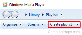 Selector that allows users to create a playlist in Windows Media Player.