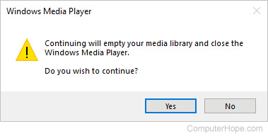 Confirmation screen in Windows Media Player.
