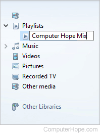 Selecting a name for a playlist in Windows Media Player.