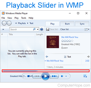 Playback slider in Windows Media Player.