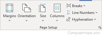Word layout page setup