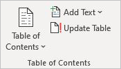 Word references table of contents