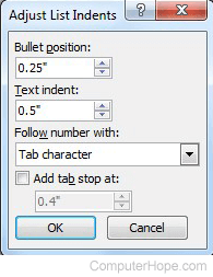 Word bullet indents