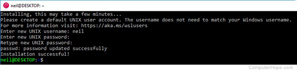 Creating a user in WSL.