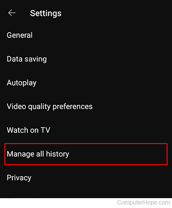Manage all history selector on YouTube mobile.