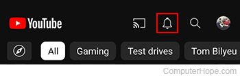 Notifications icon on YouTube mobile.