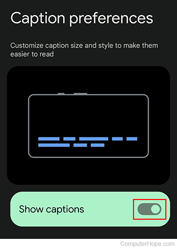 Toggling captions in the YouTube mobile settings.