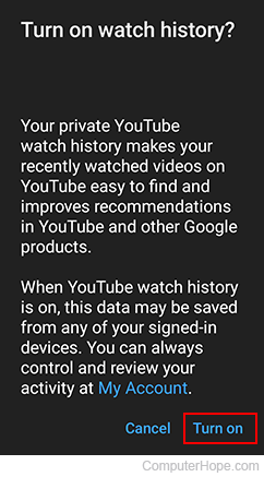 Resuming history on YouTube mobile.
