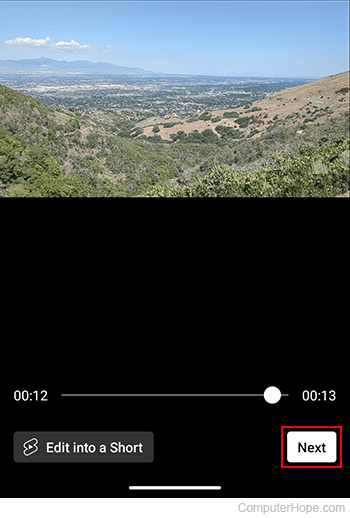 Preview of selected video for upload in YouTube app.