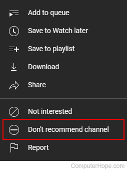 YouTube remove recommended channel.