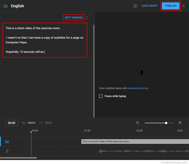 Editing the subtitles automatically generated by YouTube.