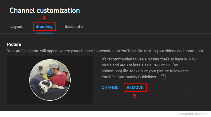 Removing a channel image from YouTube.