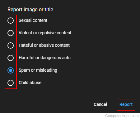 Reporting a video on YouTube.