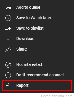 Report selector on YouTube.