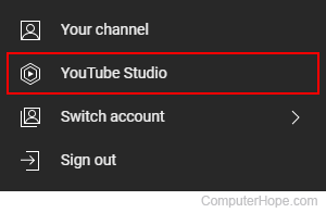 YouTube Studio selector