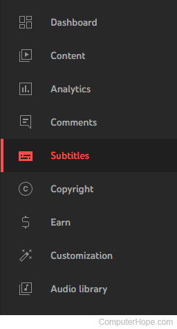 YouTube Studio Subtitles selector.