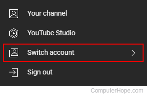 YouTube Switch account selector.