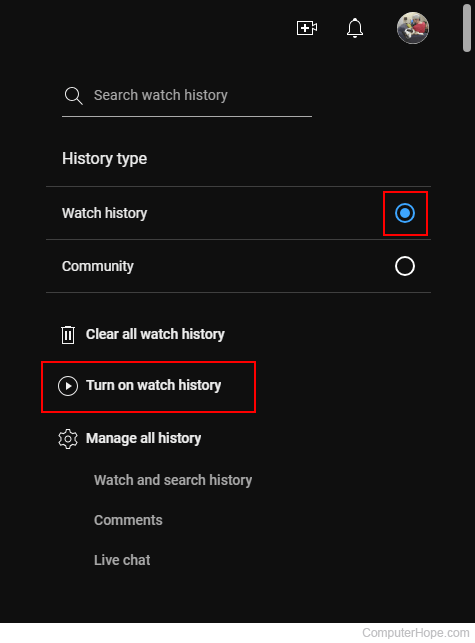Resuming watch history on YouTube.
