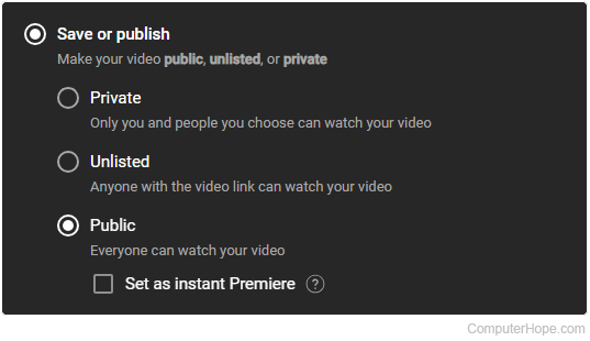 Privacy settings for a YouTube video upload.