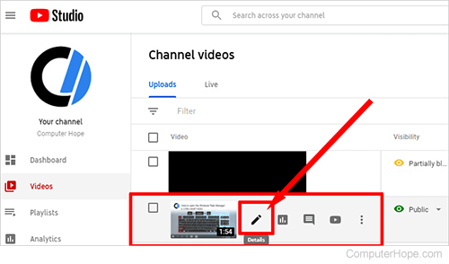 YouTube video details edit