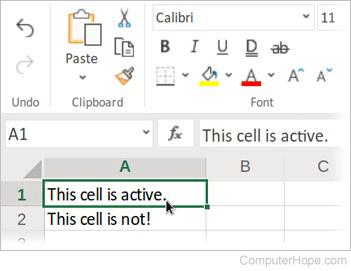 Active cell in a spreadsheet.