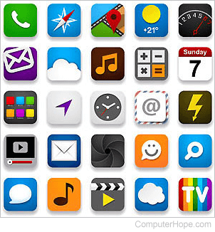Twenty-five mobile app icons arranged in a square