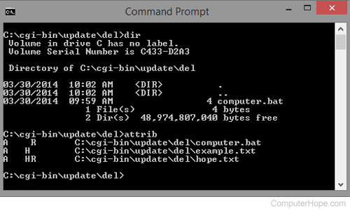 MS-DOS and Windows command line attrib command