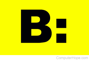 Yellow rectangle with B: characters in black lettering