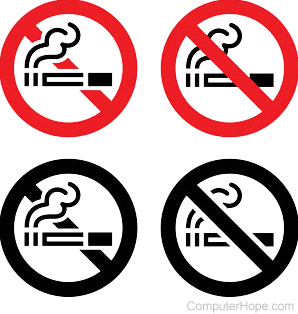 No smoking symbols, two with red circle and slash, two with black circle and slash