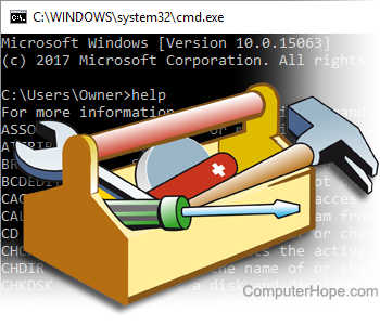 Illustration of a command terminal and a toolbox, representing builtin commands.