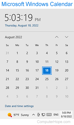 Example of the Windows 10 calendar