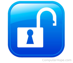 Unlocked padlock icon on blue button.