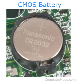 Panasonic CR2032 CMOS battery on a motherboard