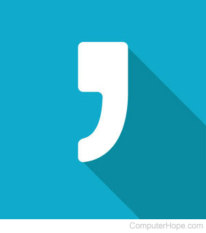 Comma character on a light blue square background