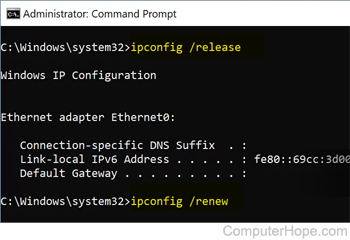 Commands executed on the Windows Command Prompt