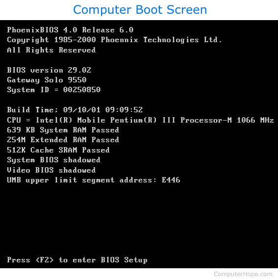 Computer boot screen and initialization
