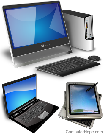 Desktop computer, laptop, and 2-in-1 PC.