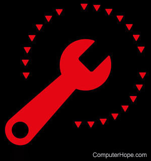 Red wrench with little red triangles in a circle formation surrounding the wrench head