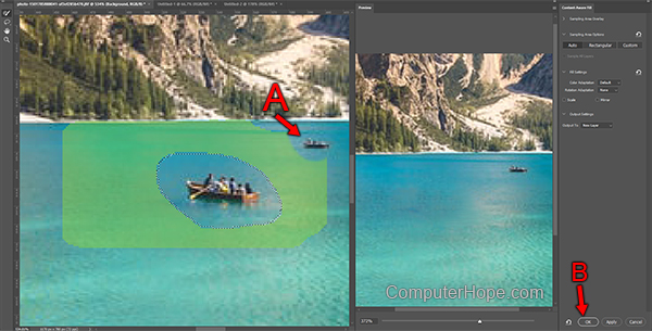 Content-aware fill process in Photoshop