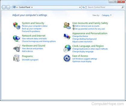 Microsoft Windows 7 Control Panel