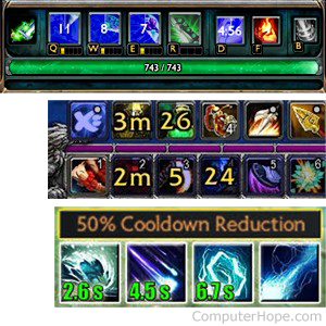 Ability cooldowns in League of Legends, World of Warcraft, and DotA (Defense of the Ancients) 2.