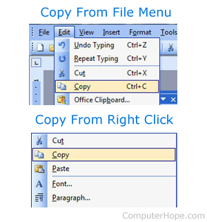 Copy option in file menu and right-click menu.