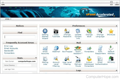 cPanel web page