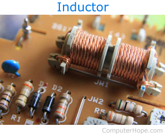 Close-up of an inductor on a circuit board