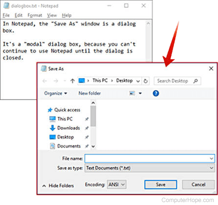Save As dialog in Notepad